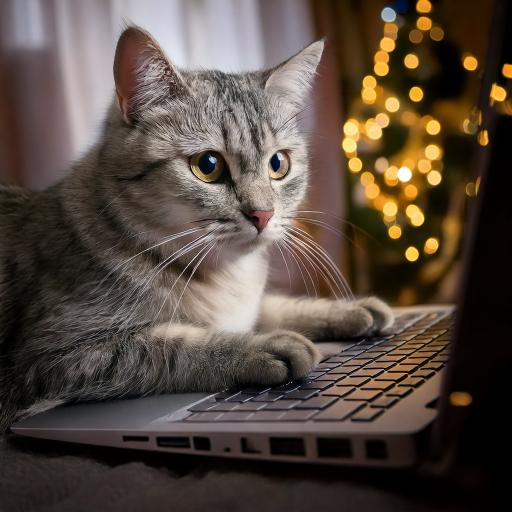 ノートパソコンを使う猫